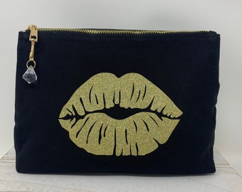 Borsa per il trucco in cotone con glitter: pochette personalizzata per cosmetici