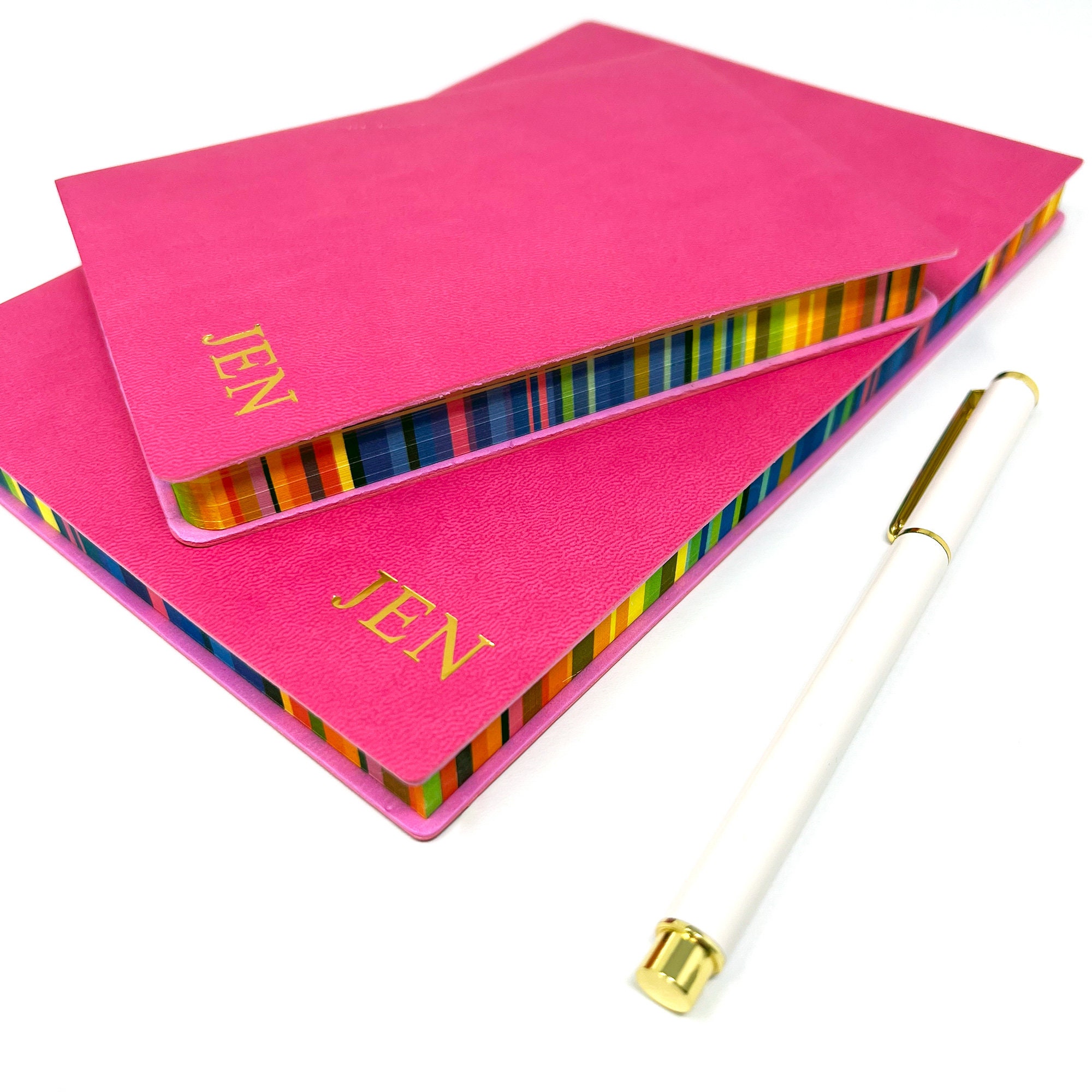 Rainbow Personalised Notebook, Rainbow Personalised Journal, multicoloured rainbow featured edge notebook , LUXURY JOURNAL NOTEBOOK,