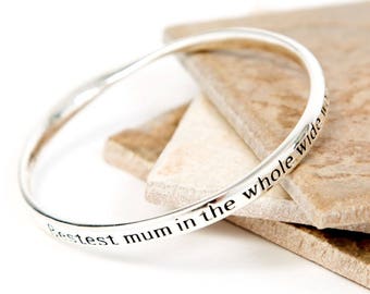 Bestest Mum Inspirational & Sentimental Message Bangle, Mothers Day, Gift For Her, Mother Daughter, Mother Son