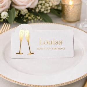 Custom folded place cards, Personalised Gold Foiled Champagne Birthday Place Cards, Personalized celebration  cards