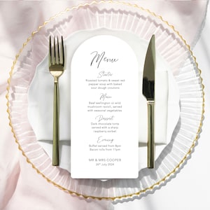 Karty menu, Spersonalizowane klasyczne łukowe karty menu weselnego, Spersonalizowane karty menu, Menu niestandardowe, Karta menu łukowego, Tradycyjna karta menu