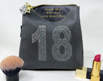 18th birthday bag,Personalised Sparkly 18th Grey Make-Up Bag, 18th Birthday, 18th Personalised Gift, Eighteenth Birthday, Special Gift