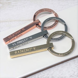 Personalized Coordinates Bar Keychain: Engraved Keepsake Gift