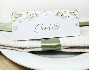 Personalised Baby's Breath Place Cards: Gypsophila Wedding name cards
