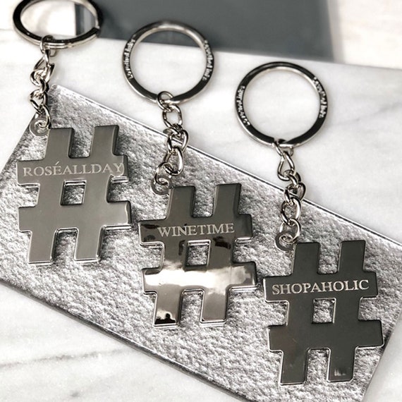 Personalised or Plain Hashtag Keyring Gift for her Gift for Etsy