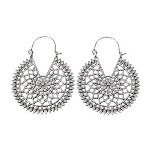 Floral Mandala Earrings, Boho Earring, Silver plated, Brass Earrings, Tribal Earring, Hippie Earrings, Ethnic Earrings, Lotus Flower