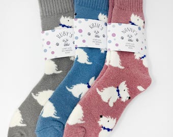Calcetines cómodos personalizados, calcetines para Westie, calcetines cálidos, calcetines suaves, calcetines para pasear al perro, regalo para ella, calcetines cómodos, relleno para el calcetín navideño