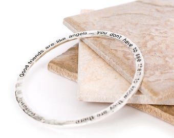 Angels Slogan Hammered Bangle