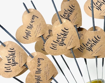Kraft Heart Wedding Sparkler Tag, Personalised Heart Card for Sparkler, Wedding Favour Sparkler, Sparkler Card, Sparkler Tag, Sparkler Label