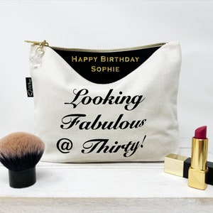 30th Birthday bag, custom make up bag, 30th birthday gift, 30th birthday present, special birthday, 30th birthday personalised gift image 1
