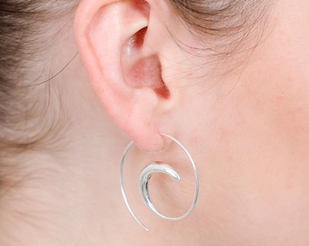 Sterling silver spiral swirling statement earrings, swirl hoop earrings, statement earrings