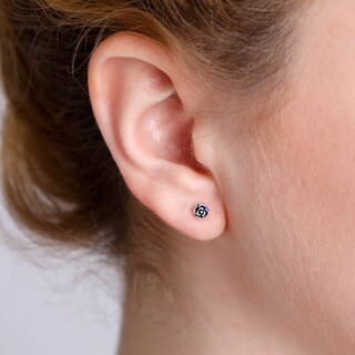 Orecchini A Perno Rosa In Argento Sterling | Con Zirconia Cubica Shiny | Placcati Oro Bianco