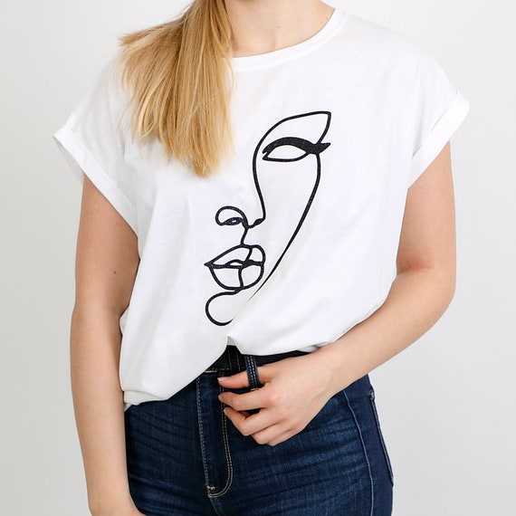 ader Typisch hoffelijkheid T-shirt met abstract gezicht T-shirt met ronde hals modern - Etsy België