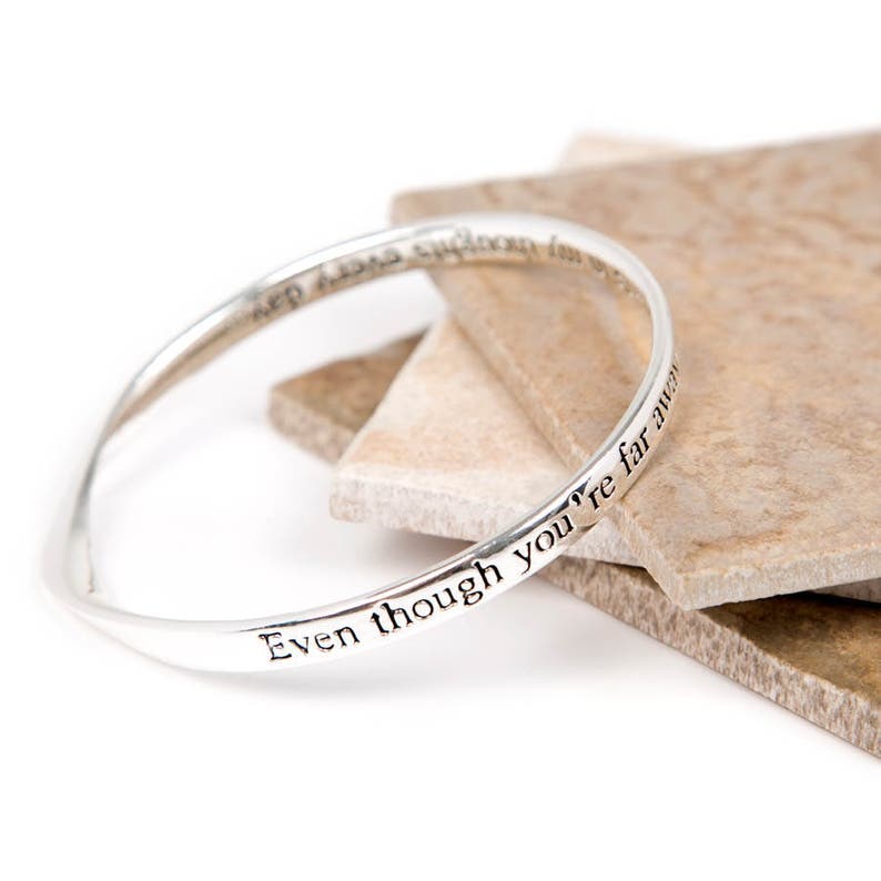 Far Away Thoughts Friendship Message Bangle-Friendship Slogan Bangle Bangle For a Love & Friendship-Silver plated Bangle image 1