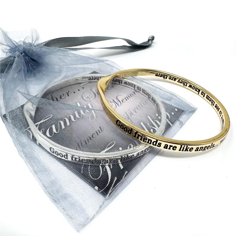 天使のインスピレーションと感傷的な引用文のバングル、天使と羽、守護天使、遠く離れた友人、メッセージジュエリー 画像 1