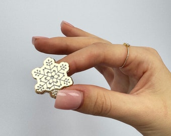 Christmas Snowflake Enamel Pin: Gold Festive Brooch