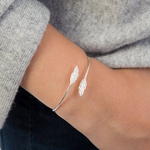 Feather Sterling Silver Delicate Bangle, Feathers Appear