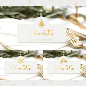 Tarjetas de lugar personalizadas con papel de oro de Navidad, tarjetas de lugar del día de Navidad, tarjetas de lugar de mesa de Navidad, tarjetas de nombre de lugar de Navidad