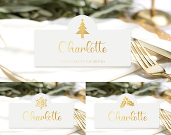 Personalised Christmas gold foiled Place cards, Christmas Day place cards, Christmas table place cards,  Christmas place name cards