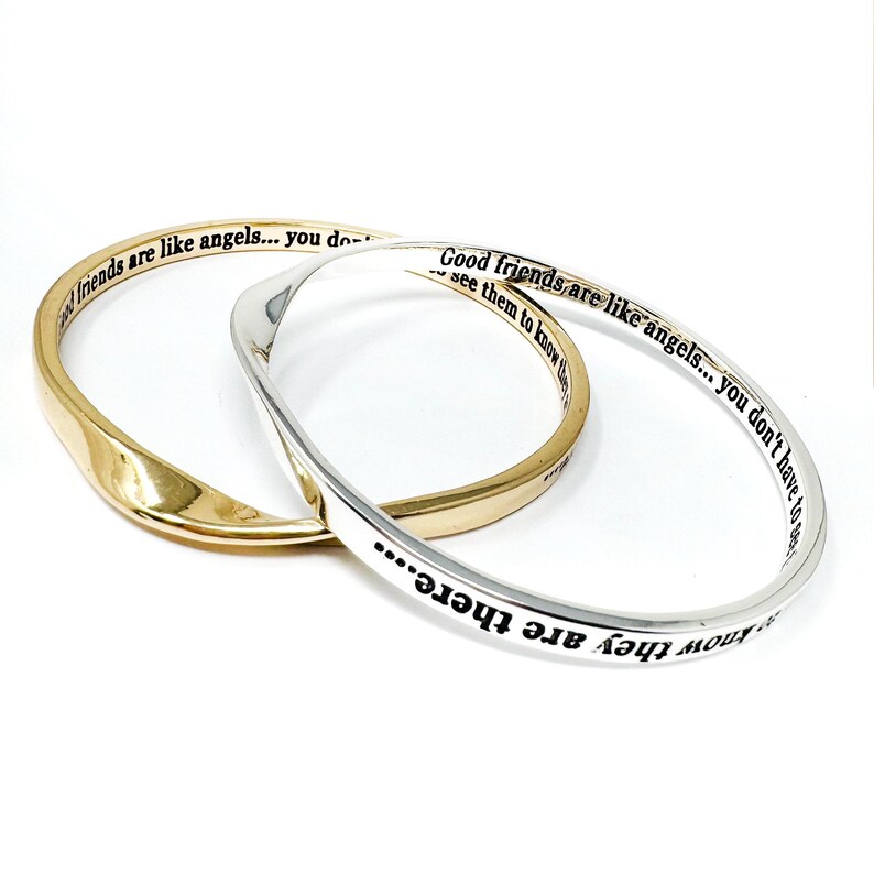 天使のインスピレーションと感傷的な引用文のバングル、天使と羽、守護天使、遠く離れた友人、メッセージジュエリー 画像 6