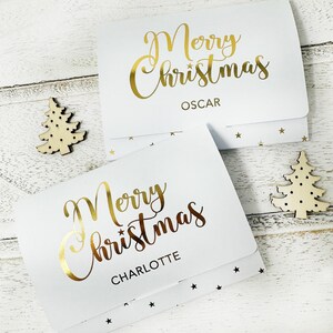 Porta biglietti da grattare natalizi personalizzati con lamina d'oro, porta biglietti della lotteria, segnaposto natalizio, porta biglietti da grattare personalizzato
