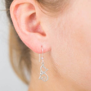 Silver 925 Cat Earrings - Cat Lover Gift - Hook Earrings