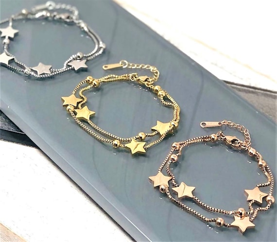 Adjustable Multi Strand Star Bracelet Stainless Steel Twinkle
