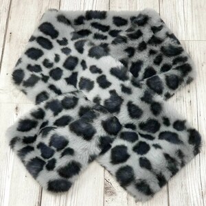 Grey Animal Print Faux Fur Snood, Leopard Scarf, Winter Accessory, image 1