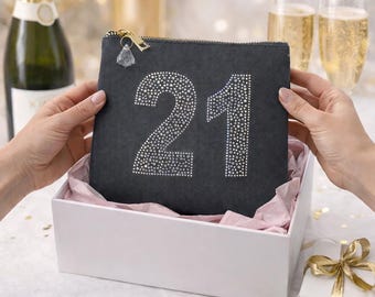 Gepersonaliseerde make-uptas 21e verjaardag: katoenen make-uptasje