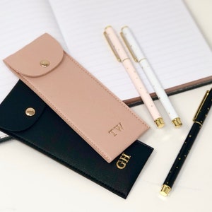 Personalised pen, Monogrammed personalised pen pouch with quality pen, vegan leather pen pouch, Christmas pen, star pen, personalised pen