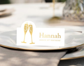 Personalised custom Champagne Birthday Gold Foiled Place Cards for Parties, celebrations,  Place NameCards,  Custom Birthday Place Cards