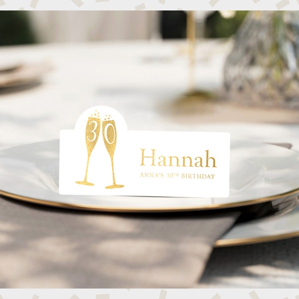 Personalised custom Champagne Birthday Gold Foiled Place Cards for Parties, celebrations,  Place NameCards,  Custom Birthday Place Cards