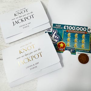 Idée de faveur de mariage Nous avons noué des liens, porte-cartes de loto, porte-cartes à gratter, porte-monnaie de billets de loterie, porte-cartes de mariage personnalisé à gratter