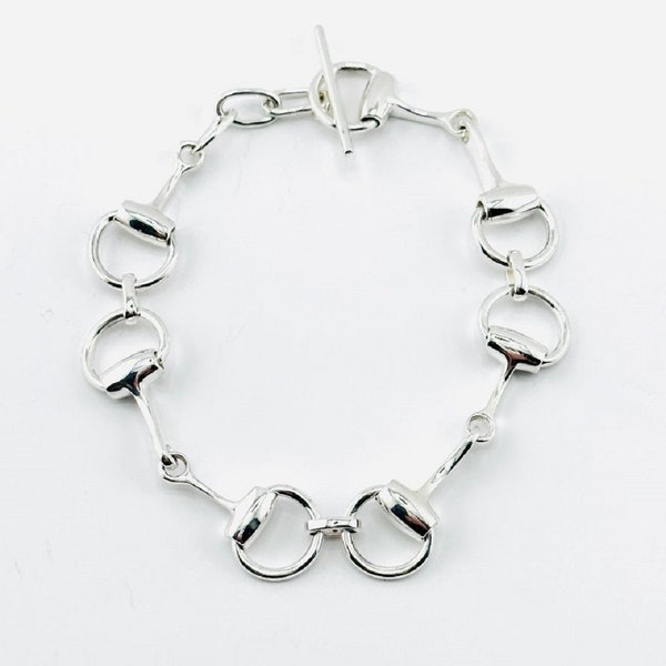 Silver Horse Snaffle Bit T-Bar Fastening Bracelet