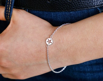 Pulsera de estrella recortada de plata esterlina, pulsera, plata de ley 925, longitud de cadena ajustable, regalo para ella, regalo de amor, regalo del día de la madre