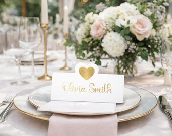 Segnaposto personalizzati per matrimonio: cuore con lamina d'oro, cartoncino setoso da 300 g/m²