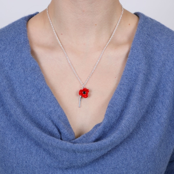 Poppy Red Flower Pendant Necklace, poppy necklace, remembrance necklace, remembrance jewllery