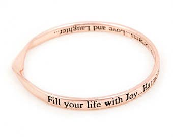 SLIGHTLY IMPERFECT Fill Your Life With Joy and Harmony Message bangle, Gift For Her, Joy Bangle, Joy and Harmony quote