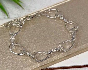 Sterling Silver Horse Stirrup Bracelet: Equestrian Jewelry Gift