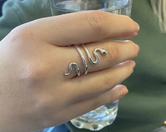 Silver Plated  Adjustable Snake Ring, Statement Ring, Snake Gifts, Snake Jewellery, Silver Rings