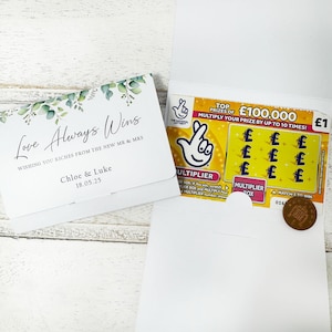 Porte-cartes à gratter encadré d'eucalyptus, porte-billets de loterie personnalisé cadeau de mariage, porte-cartes à gratter, cadeau de loterie personnalisé