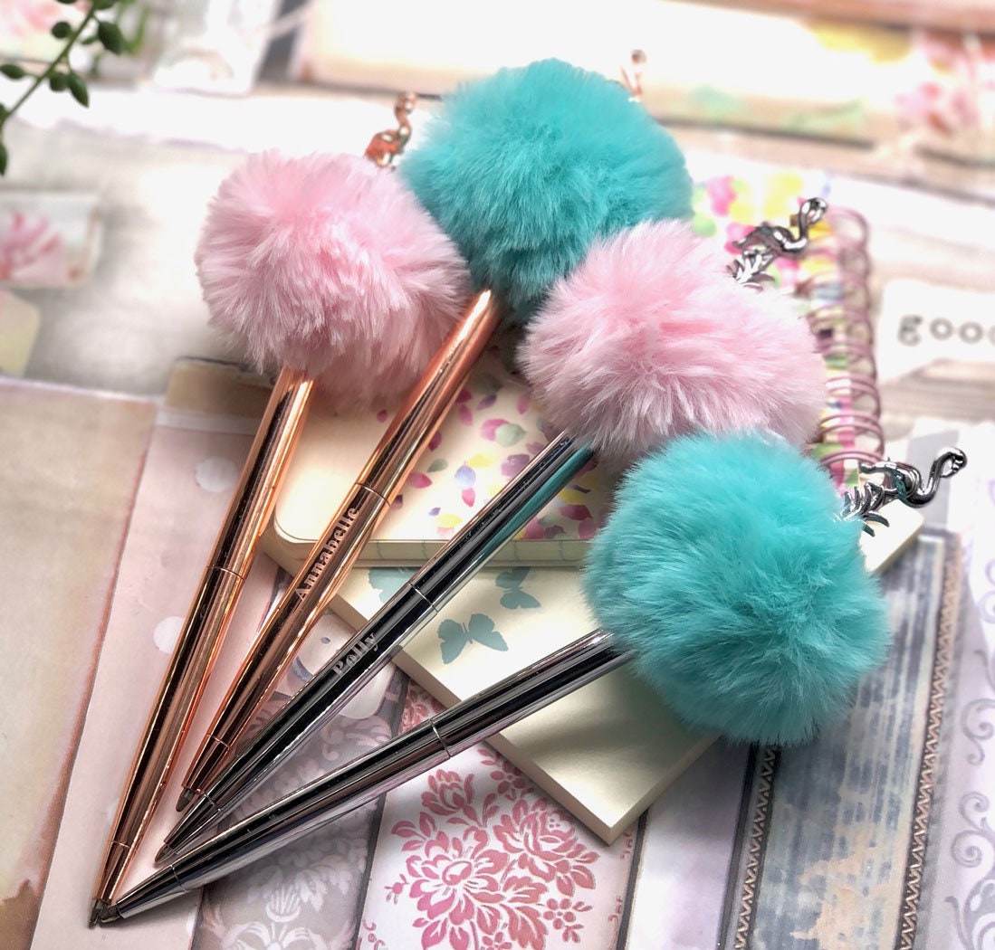 Flamingo Pom Pom Girly Novelty Pen, Teachers Gift, Stocking Filler,  Ballpoint Pen, Gift for Her 