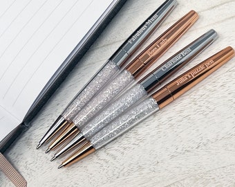 Glitter pens, personalised pens, custom glitter pen, engraved pen, rose gold pen,