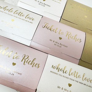Porte-billets de loterie de luxe personnalisé, porte-cartes à gratter de mariage en feuille d'or nacré, cadeau de mariage, porte-billets de loterie