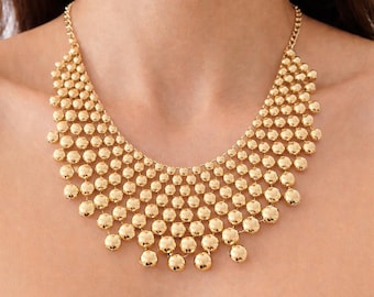 Collar llamativo de cuentas doradas, collar babero