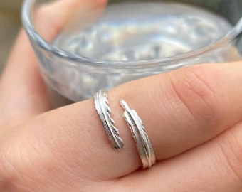 Adjustable Sterling Silver Feather Wrap Ring