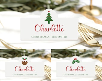 Personalised Christmas Place Cards,Colourful Place Name Cards, Festive Place Cards, Christmas Table Decor, Christmas Dinner setting