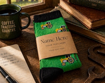 Tractor Bamboo Socks with Personalised Label, farmer socks, gardening socks