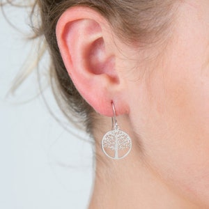 Tree Of Life Simple Drop Earrings, lightweight earrings, silver, rose gold and yellow gold