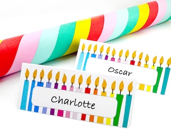 Tarjetas personalizadas de lugar de velas de cumpleaños, tarjetas de lugar de celebración de cumpleaños, tarjetas de nombre de lugar, tarjetas de lugar de tienda, tarjetas de nombre personalizadas